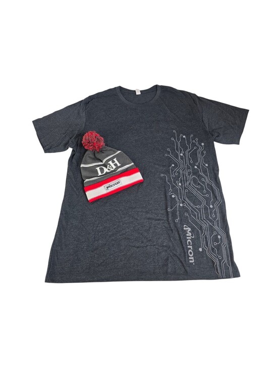 Micron Technology Gray T-Shirt With Beanie Cap D&H Men's Size 3XL New
